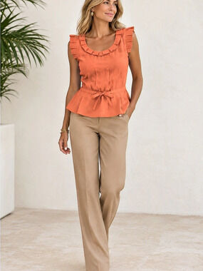 See by Chloé Ruffle Silk Peplum Blouse with Tie Melon Orange